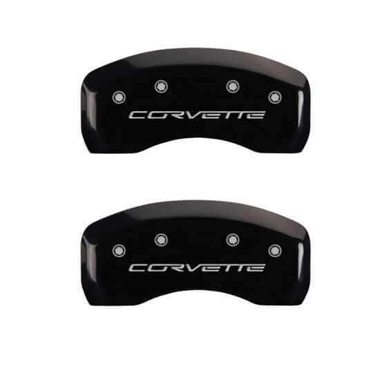 C6 Corvette MGP Caliper Covers Gloss Black with Silver Corvette