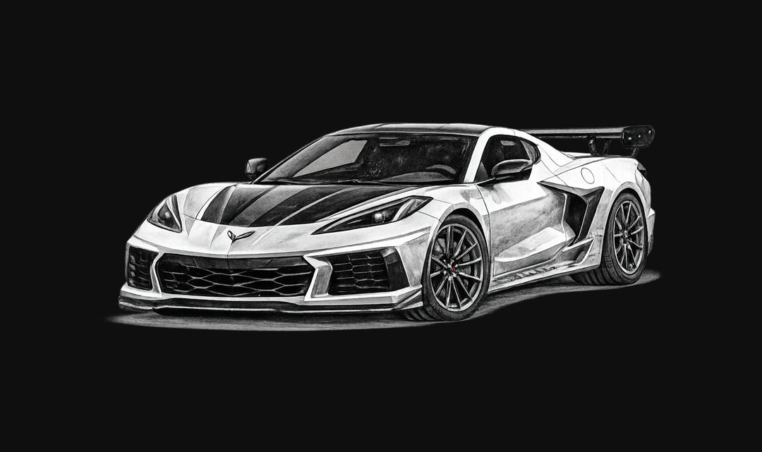 C8 Corvette complete guide hero image featuring Stingray, E-Ray, Z06, ZR1, ZR1X, and Grand Sport in the mid-engine era