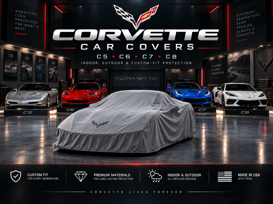 Corvette car covers for C5, C6, C7 and C8 models with indoor and outdoor custom-fit protection