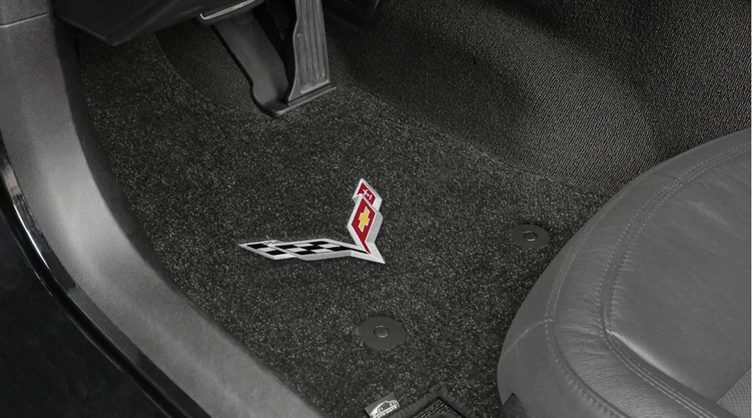 Corvette floor mats comparison showing Lloyd Mats carpet and WeatherTech FloorLiner for C5 C6 C7 C8 Corvettes