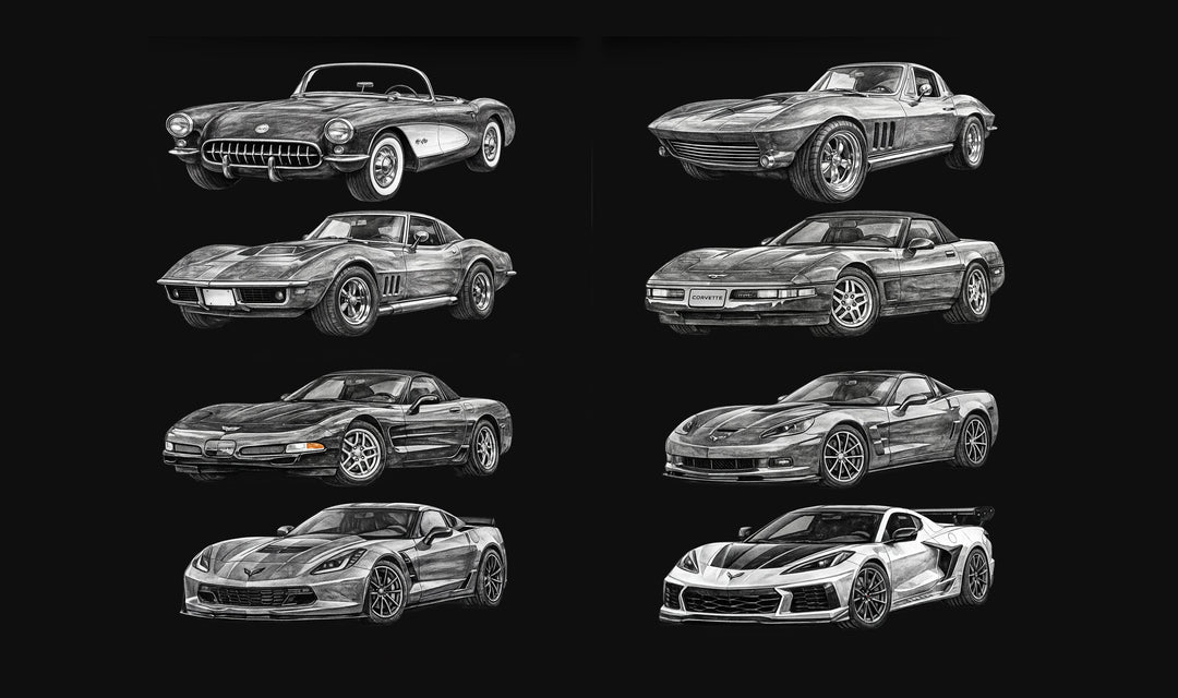 Corvette production numbers by generation from C1 to C8 featuring iconic Corvette eras from 1953 to present