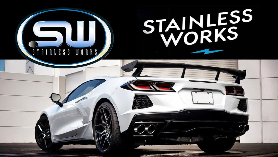Stainless Works Corvette exhaust guide for C5–C8 with long tube headers, high flow cats, and Legend vs Redline sound info