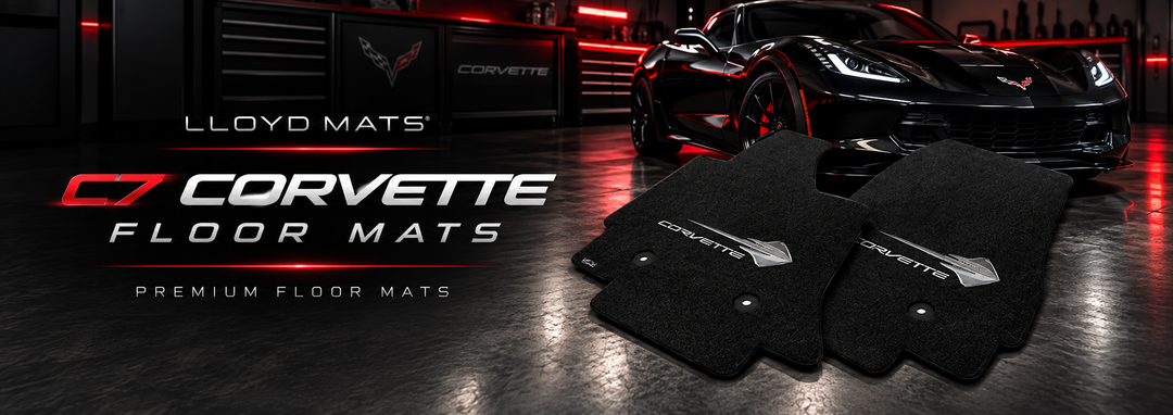 C7 Corvette Lloyd Mats custom-fit floor mats with Corvette logo for 2014–2019 Stingray, Grand Sport, Z06 and ZR1 models.