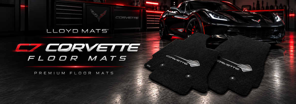 C7 Corvette Lloyd Mats custom-fit floor mats with Corvette logo for 2014–2019 Stingray, Grand Sport, Z06 and ZR1 models.