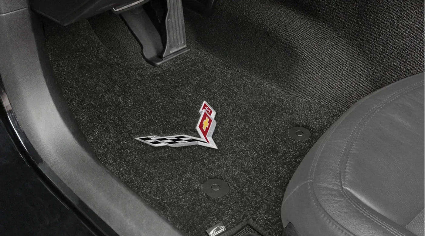 2005-2007.5 C6 Corvette 2 Piece Floor Mats with Crossed Flags Logo - Lloyds Mats: Ultimat - Ebony