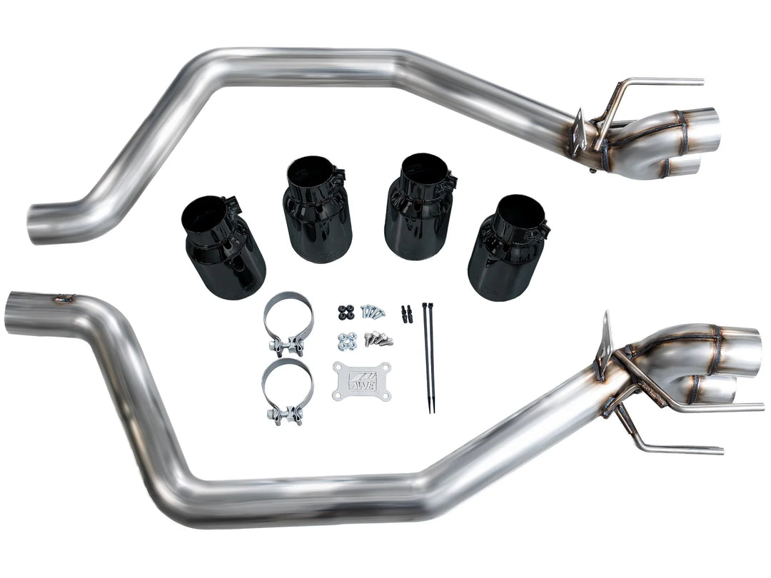 Mounting points and hardware detail for AWE Track Edition axle-back on 2006–2013 C6 Corvette Z06/ZR1.