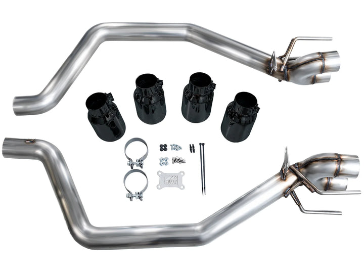 Mounting points and hardware detail for AWE Track Edition axle-back on 2006–2013 C6 Corvette Z06/ZR1.