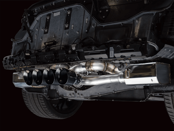 C8 Corvette Z06 with AWE SwitchPath Exhaust installed, showcasing quad 4.5-inch diamond black tips on a 2023 model