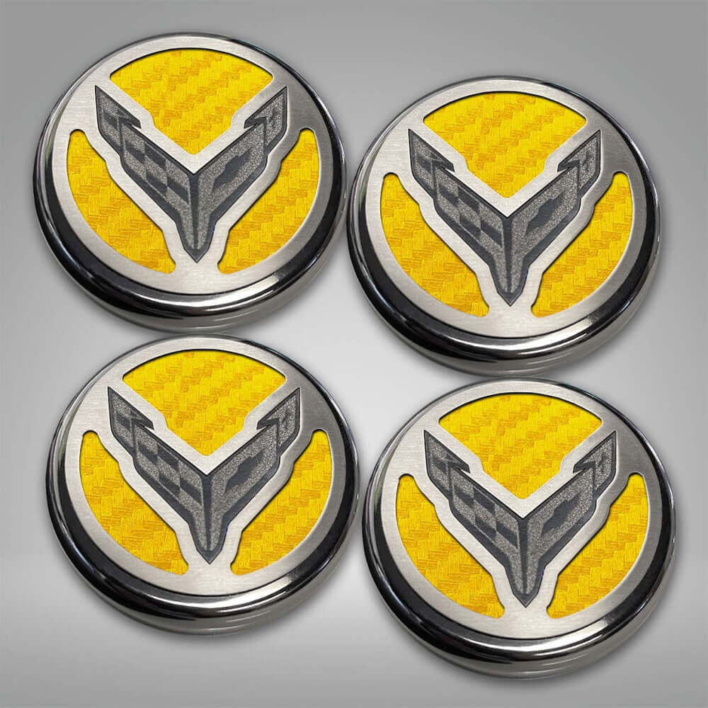 Yellow C8 Corvette Logo Engine Caps
