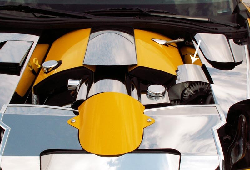 Front engine-bay view of ACC 043033 polished alternator cover