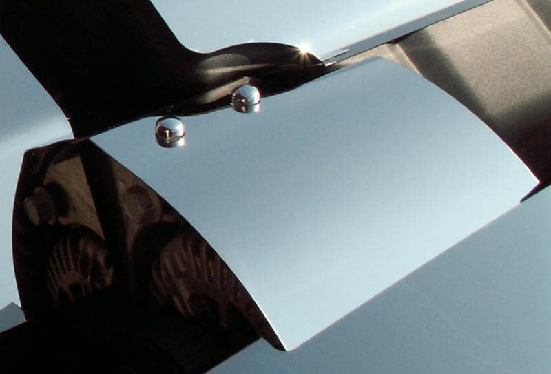 ACC 043033 polished alternator cover with two chrome mounting caps