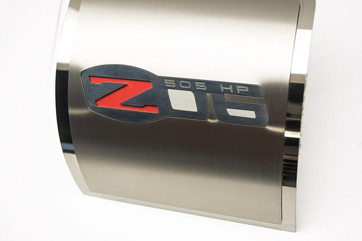 Red Z and 505 HP emblem detail on ACC 043127 Z06 alternator cover