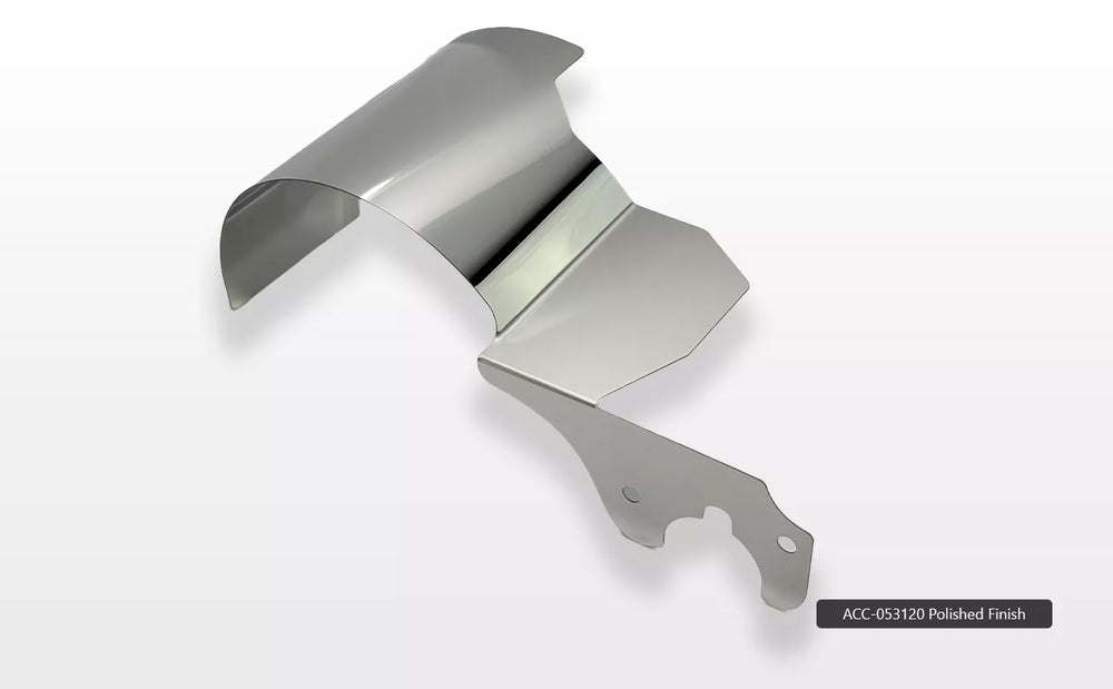 ACC 053120 polished alternator cover, reverse view showing mounting tabs