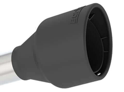 Close-up of 4.25-inch intercooled ceramic black tips on Borla ATAK 11856CB axle-back exhaust