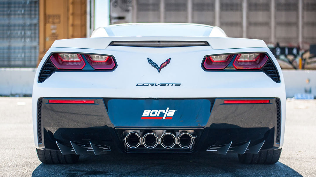 Rear view of quad center-exit look from Borla ATAK 11903 on a C7 Corvette Z06