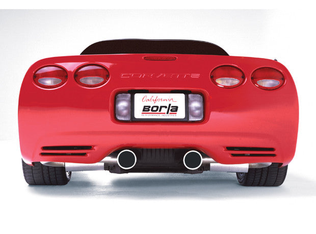 Borla 12649 straight pipe rear section installed rear view on 2004 C5 Corvette.