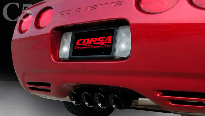 C5 Corvette CORSA black Tigershark exhaust tips rear view installed