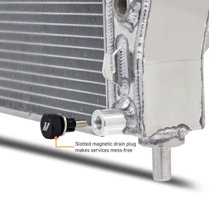 Magnetic drain plug on the Mishimoto MMRAD-C5-97 aluminum radiator for C5 Corvette