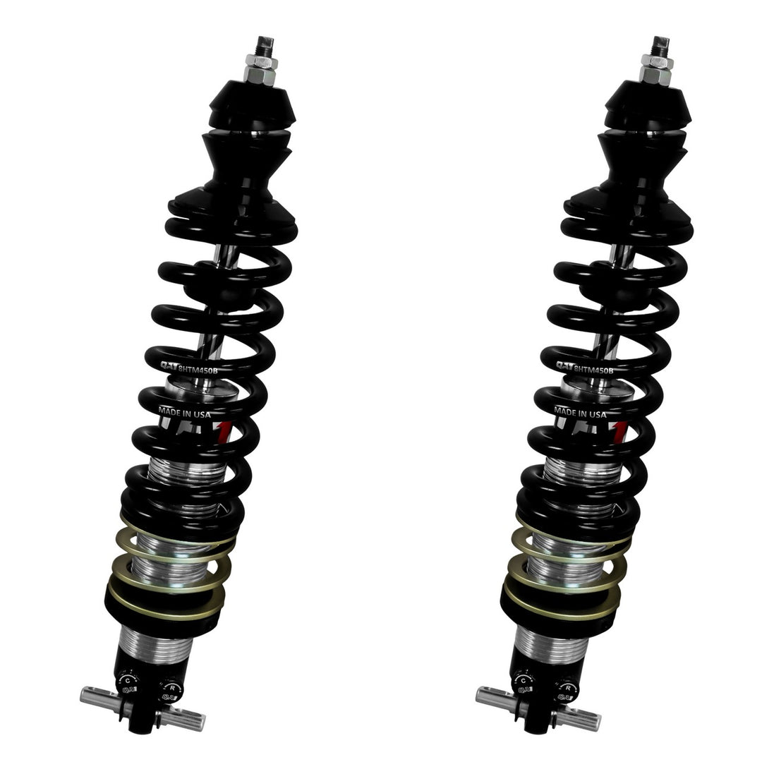 Pair of QA1 front coil-overs GD455-08550 next to a 1997–2004 C5 Corvette — ready for installation