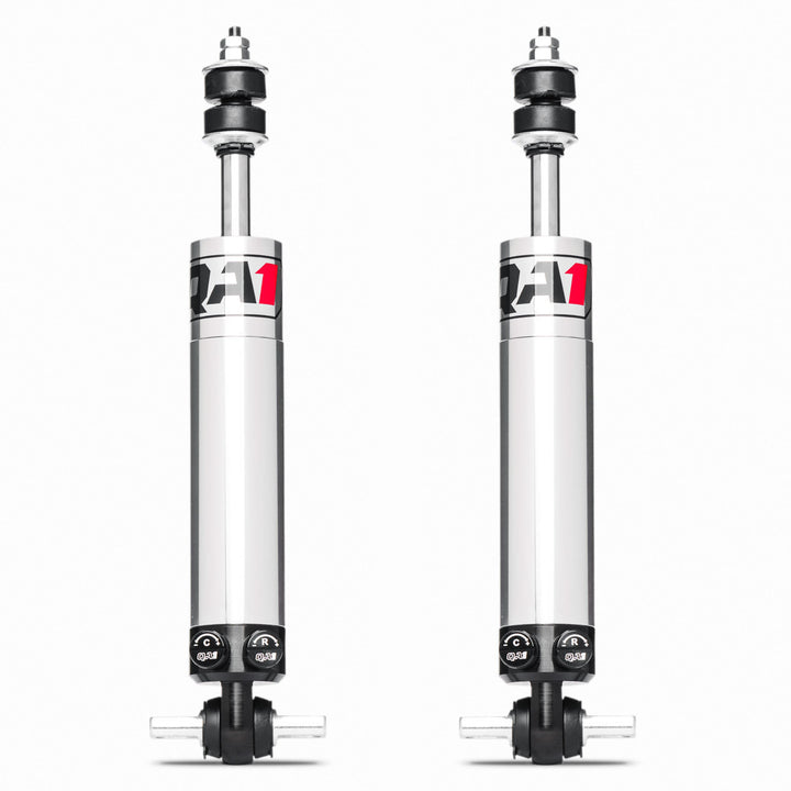 C5 Corvette QA1 Stocker-Star double-adjustable front shocks shown as a complete pair for 1997–2004 fitment.
