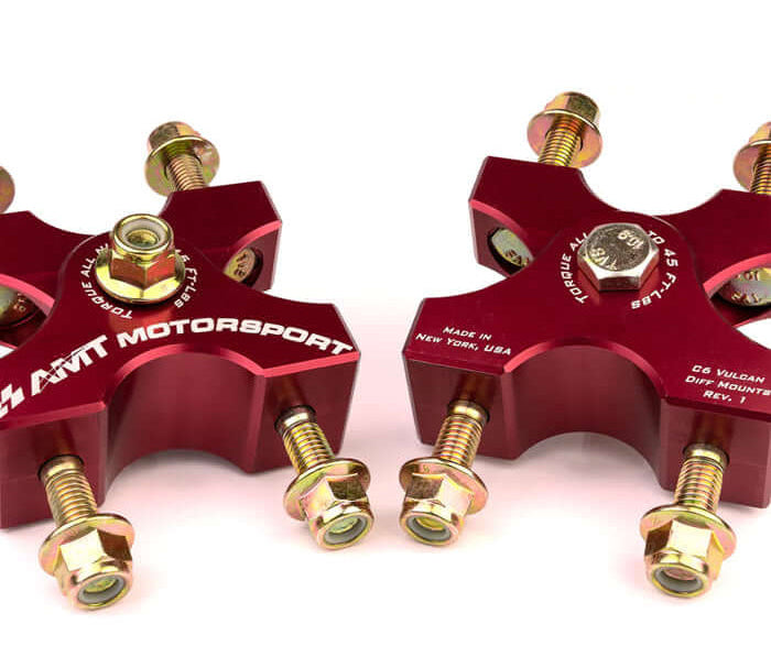 C6 Corvette AMT Motorsport Vulcan differential mounts 265030 pair on bench