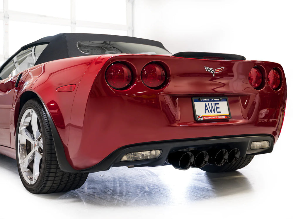 Rear view of AWE Touring exhaust with Diamond Black tips on a C6 Corvette