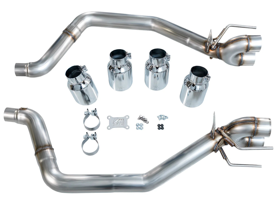 AWE Track Edition axle-back exhaust components with chrome tips for 2009–2013 Chevrolet Corvette C6 LS3