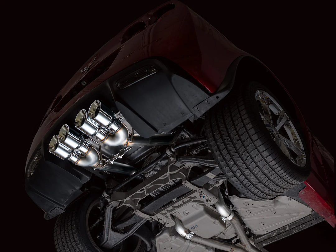 AWE Track Edition axle-back installed under 2010 Chevrolet Corvette C6 (LS3) with chrome tips