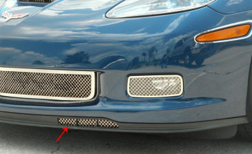 Red arrow identifies American Car Craft 042045 polished grille in a C6 Corvette lower air-dam opening
