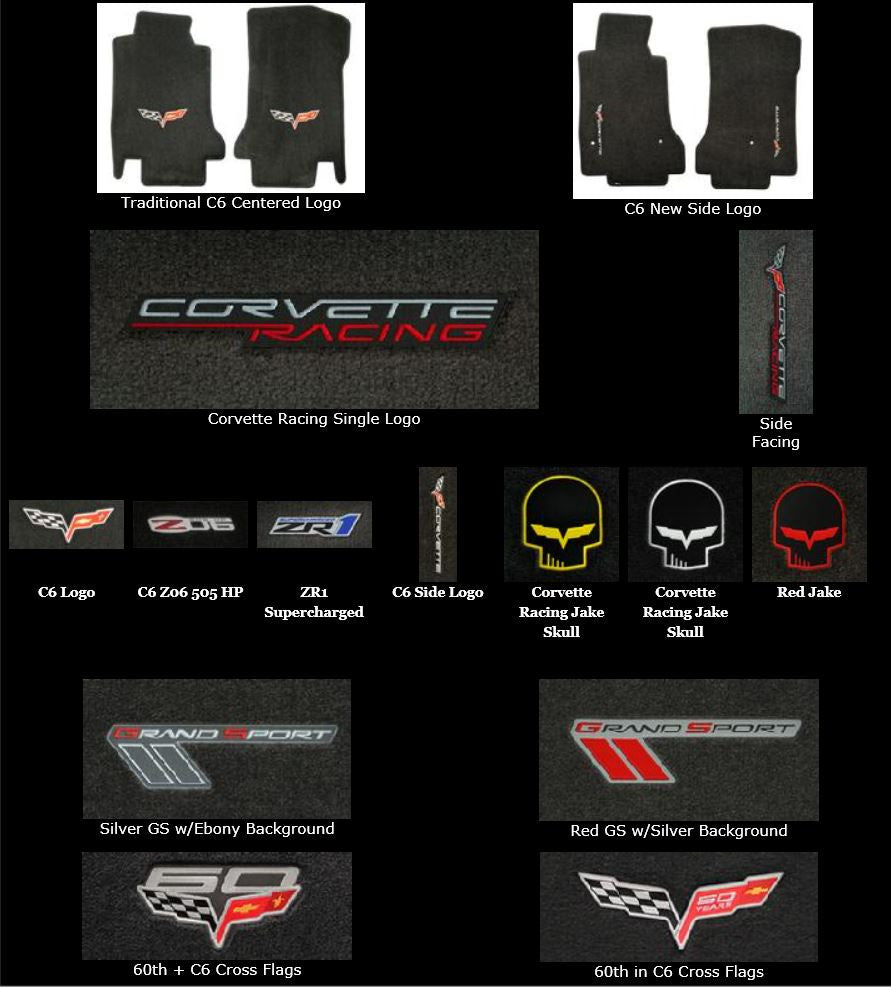 GM licensed logo options for Lloyd Mats Velourtex single logo front floor mats for 2005 to 2013 C6 Corvette