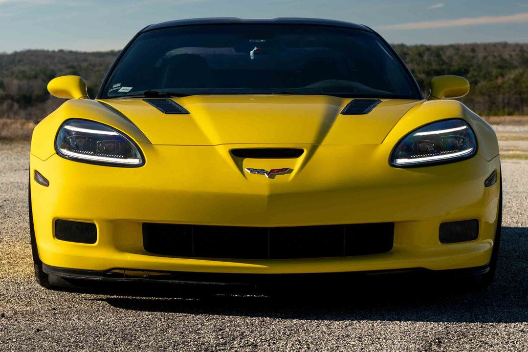 Morimoto LF2-460Y XB Evo Hybrid LED headlights installed on the front of a 2005-2013 C6 Corvette