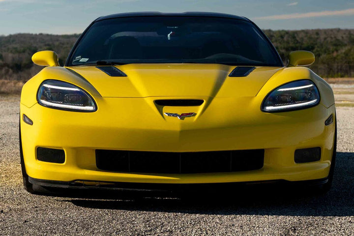 Morimoto LF2-460Y XB Evo Hybrid LED headlights installed on the front of a 2005-2013 C6 Corvette
