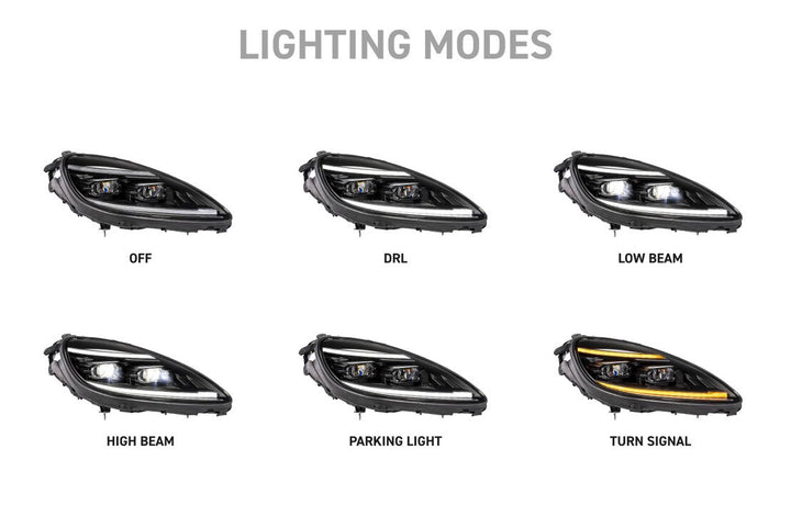 Lighting comparison showing the Morimoto LF2-460Y XB Evo Hybrid daytime running light and signal appearance on a 2005-2013 C6 Corvette