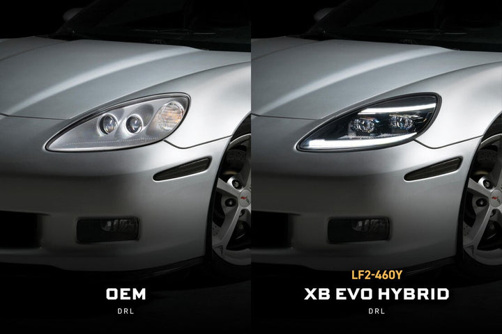 OEM and Morimoto LF2-460Y XB Evo Hybrid headlight comparison for 2005-2013 C6 Corvette
