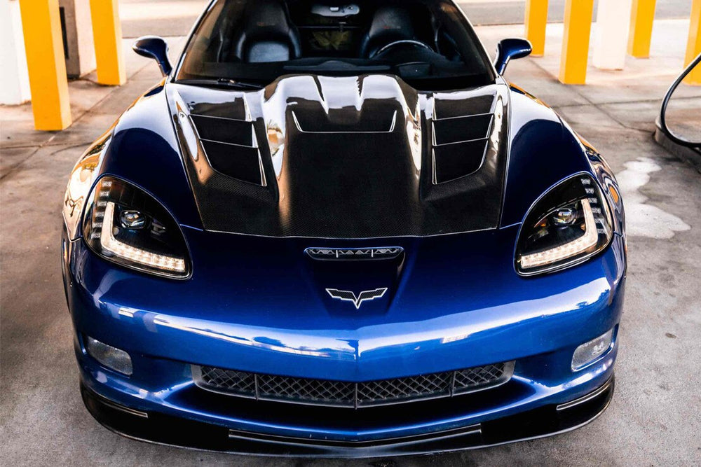 Morimoto XB Gen I LED headlights installed on the front of a 2005-2013 C6 Corvette
