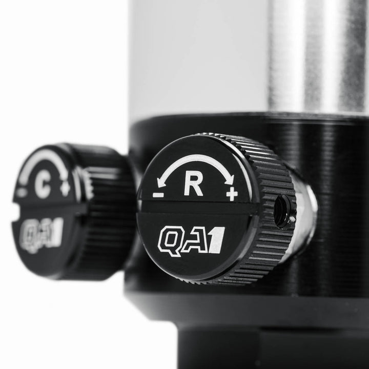 Close-up view of QA1 Stocker-Star adjustable shock body and hardware for C6 Corvette suspension.