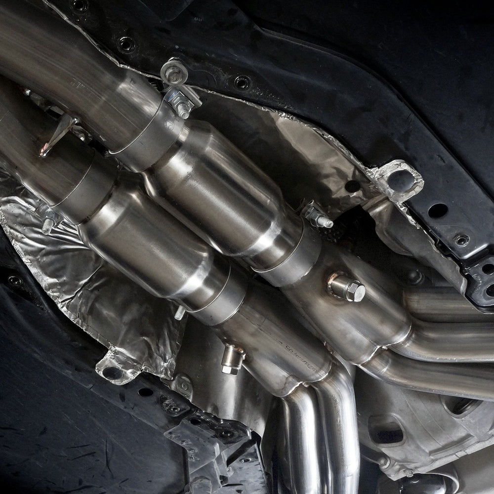 Metallic high-flow catalytic converters included with Stainless Works C605178HCAT/C609178HCAT for C6 Corvette LS2/LS3