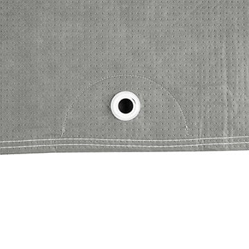 Covercraft 5-Layer Indoor gray fabric close-up showing the reinforced grommet near the lower edge