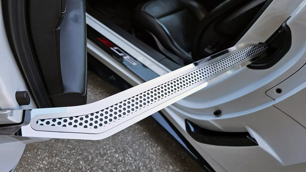 C7 Corvette ACC perforated door prop, driver perforated close up