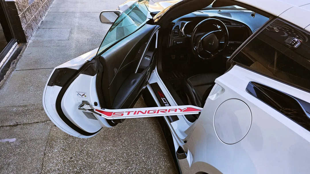 C7 Corvette ACC stingray door prop, driver installed red