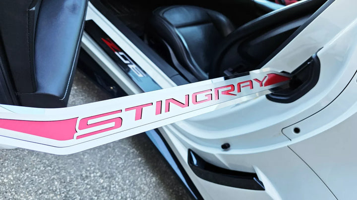 C7 Corvette ACC stingray door prop, driver script close up red