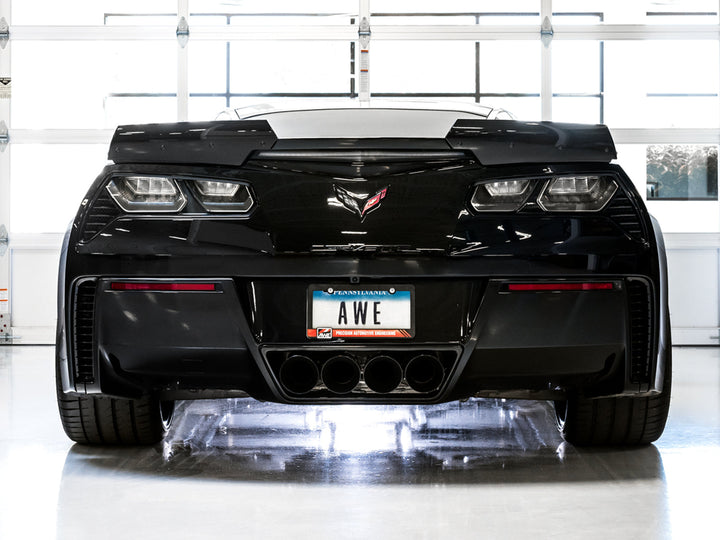 Rear view of four AWE Diamond Black exhaust tips on a C7 Corvette
