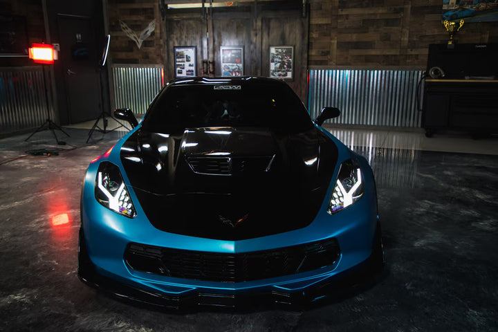 Morimoto LF463 LED headlights installed on 2014-2019 C7 Corvette front view