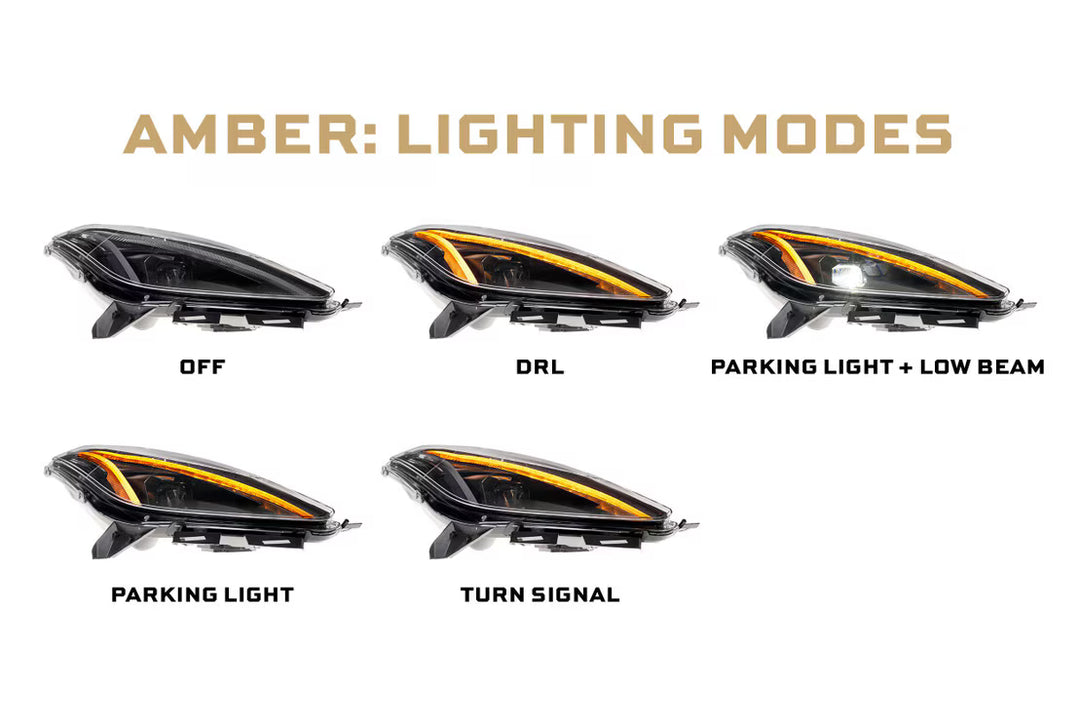 Morimoto LF779 Gen II C7 Corvette headlight in amber daytime running light mode