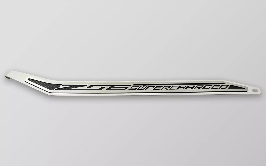 American Car Craft 051039 driver-side C7 Z06 door prop with polished stainless steel and real carbon fiber Z06 Supercharged insert