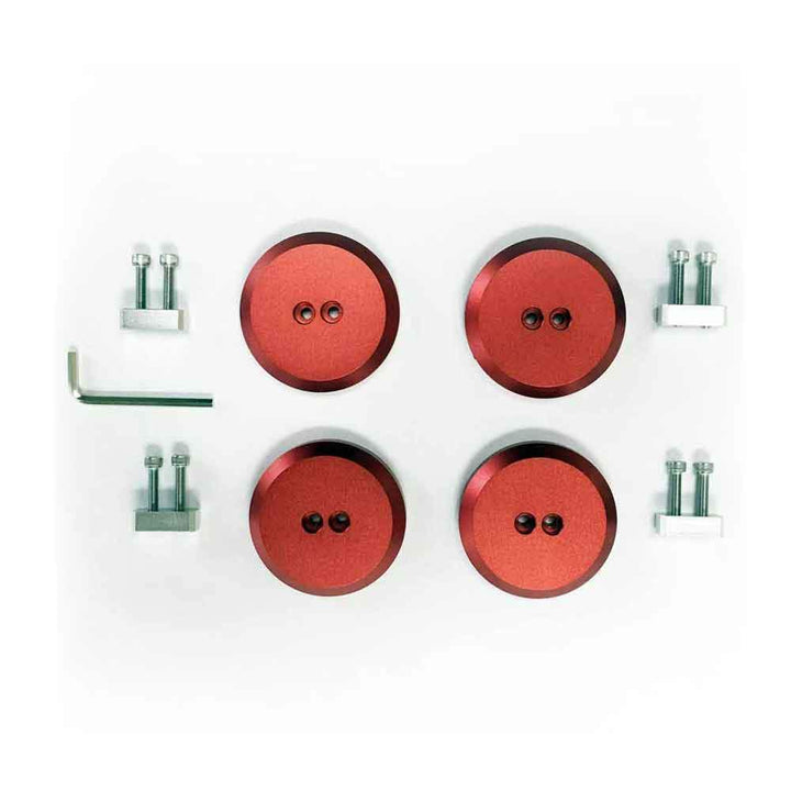 Red anodized ACS Composite jacking pucks, part 45-4-197 for the C7 Corvette Z06