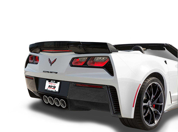 Rear three-quarter view of C7 Corvette Z06 with NPP running Borla ATAK 11903CB axle-back and ceramic black tips