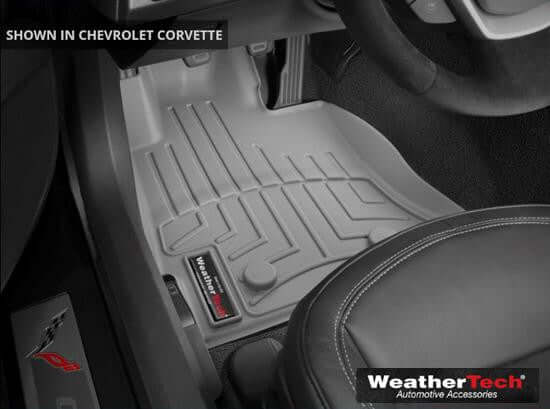 Grey WeatherTech FloorLiners for 2015-2019 C7 Corvette Z06 Coupe and Convertible front footwells.