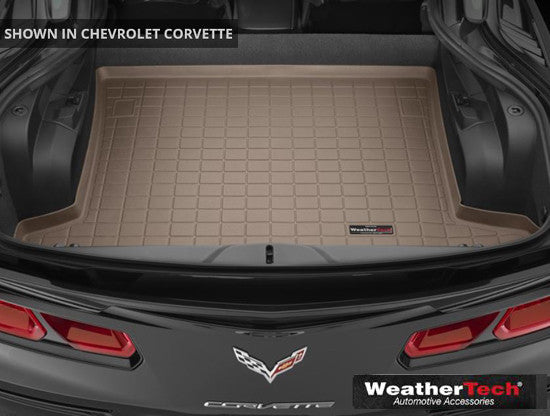 Tan WeatherTech Cargo Liner for the rear cargo area of a 2019 C7 Corvette ZR1.
