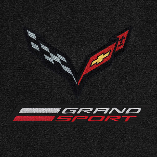 C7 Grand Sport Lloyd Mats Ultimat double logo with black Cross Flags and Grand Sport emblem